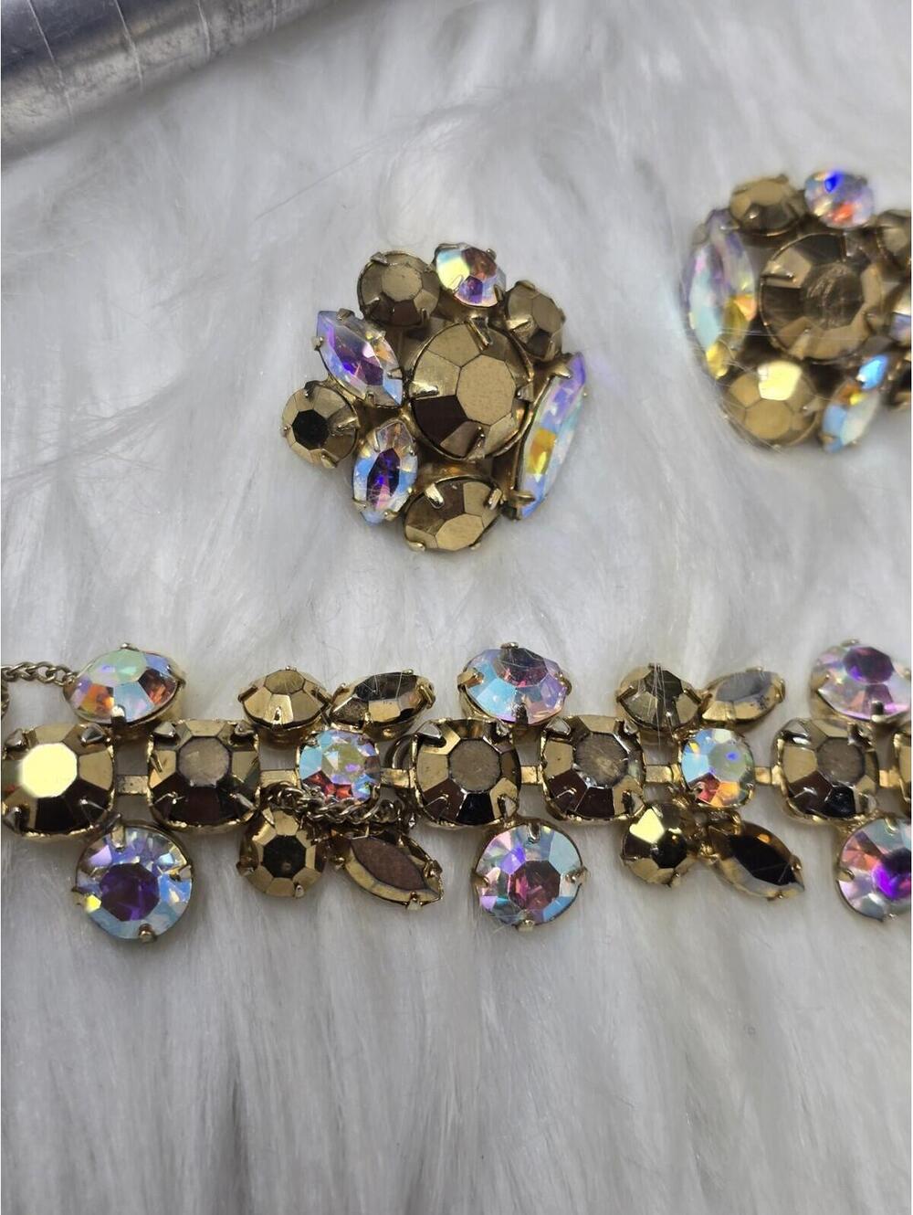 Vintage Regency Copper Gold AB Rhinestone Bracelet Set 7" - Picture 4 of 9
